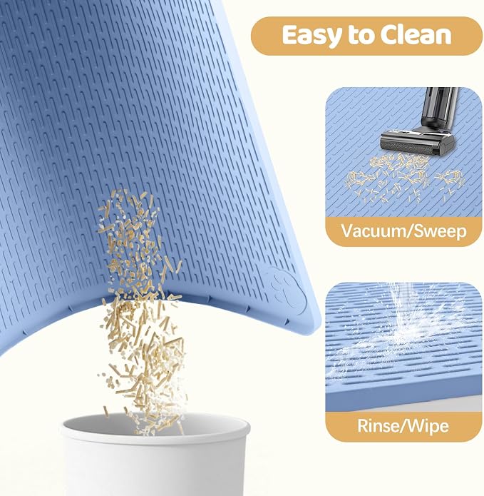 Silicone Cat Litter Mat for Litter Box 50”x35” Large Cat Mat, Blue | Waterproof, Non-Slip, Leak-Proof Rug Mat with Lip, Easy to Clean, Extra Large Litter Catcher Mat for Floor - Image 5