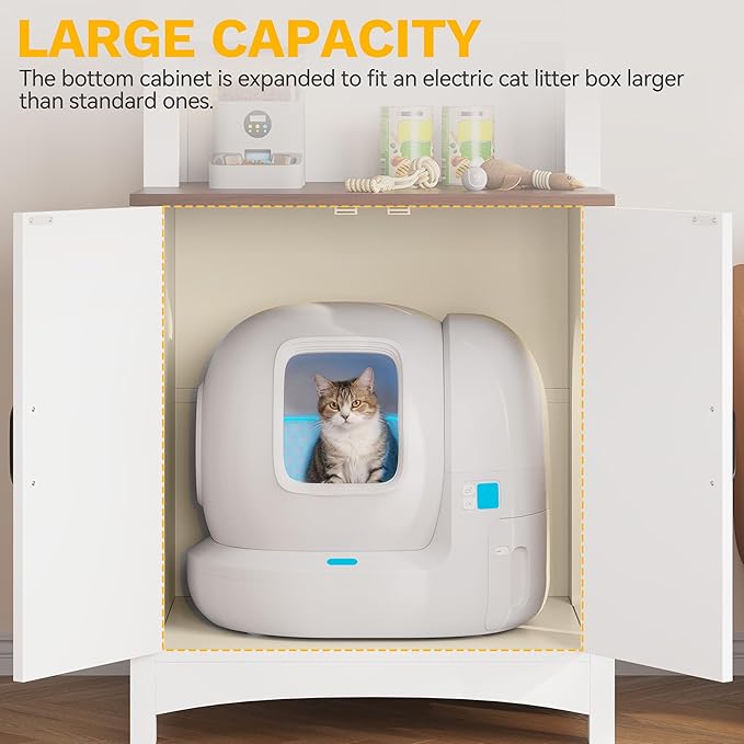DWVO 70.8in Large Hidden Cat Litter Box Furniture with Shelves | High-Gloss Modern Litters Box Enclosure for Self-Cleaning Litter Boxes, Large Hidden Wooden Cabinet, White - Image 4
