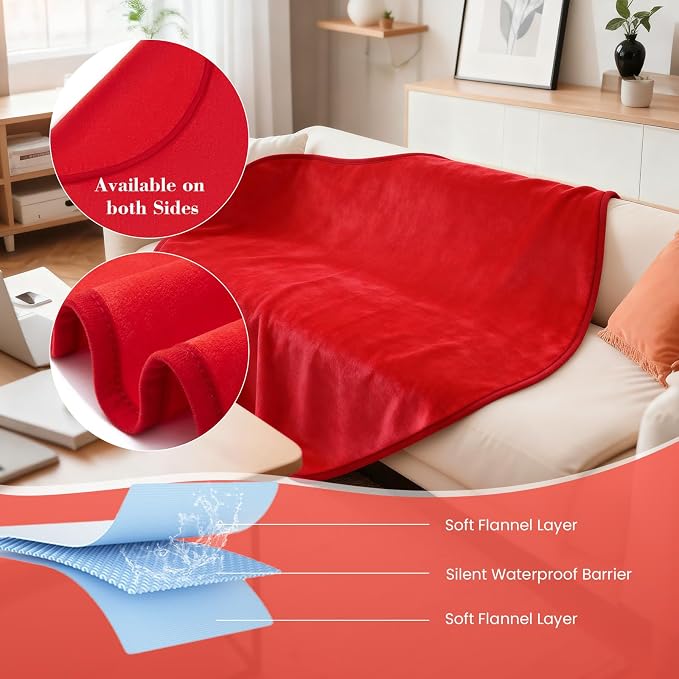 Waterproof Blanket for Bed,Portable Waterproof & Stain-Resistant | Throw with Storage Bag, Washable Bed and Sofa Protector Mat, Travel Friendly, Presents Gifts for Women, Red, 47.2''x47.2'' - Image 4