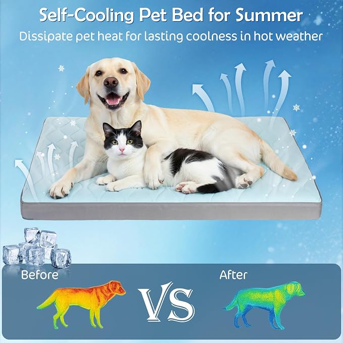Q-Max>0.4 Cooling Dog Bed, 44" x 32" Cooling Bed for Dog Large, Blue | Orthopedic Dog Beds, Waterproof Removable Washable Cover, Egg Crate Foam, Anti-Slip Bottom, Non-Gel - Image 4
