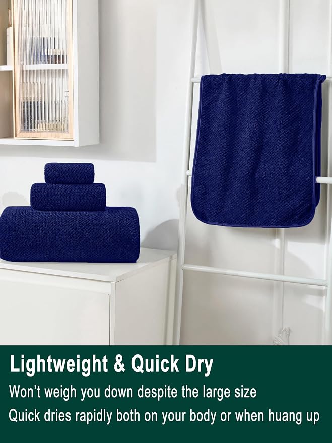 Extra Large Bath Sheets Set 6-Piece, 2 Bath Towels 40x80 Inches, 2 Hand Towels, 2 Washcloths, Soft Absorbent Quick Dry Microfiber Towels for Bathroom Beach Pool Gym Spa,Navy Blue - Image 5