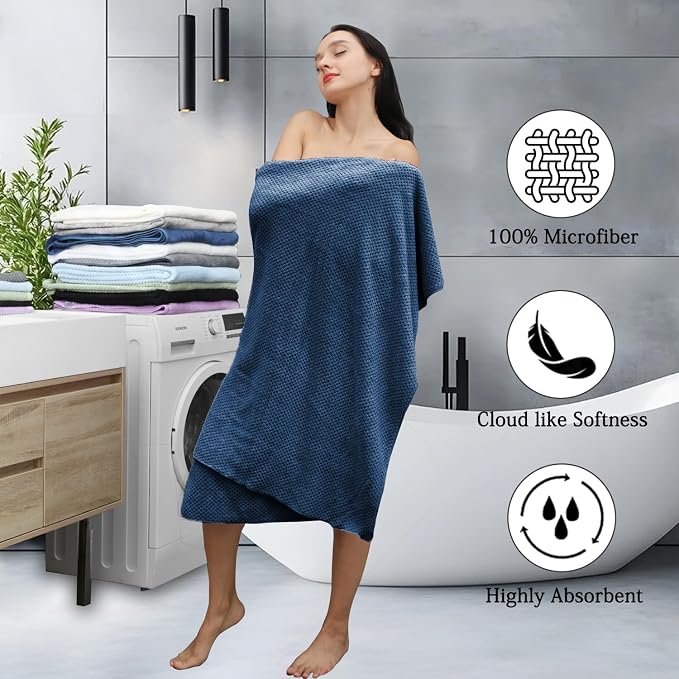 8-Piece Navy Bath Towels Set,2 Oversized Large Bath Towels Sheet,2 Hand Towels and 4 Washcloths - 600 GSM Soft Luxury Towel Set,Highly Absorbent Quick Dry Towel Collection for Bathroom,Hotel and Spa - Image 3