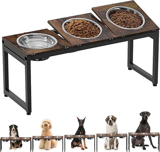 5-Height Adjustment 15"-20.5", Raised Dog Bowl Stand for Large Dogs | 3-Bowl Feeding Station; 304 Stainless Steel Bowls, 101oz Each; 3-Angle Tilt Reduces Vomiting; Solid iron Frame by Ipixune