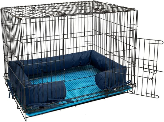 Happy Howls Dog Crate Bumper - Dog Cage- Waterproof 1100D Fabric - with Reinforced Ties & Durable Zippers - Fits Front or Side Door Puppy Kennels - Removable Cover (Blue, 42.0" L x 28.0" W) by Unknown
