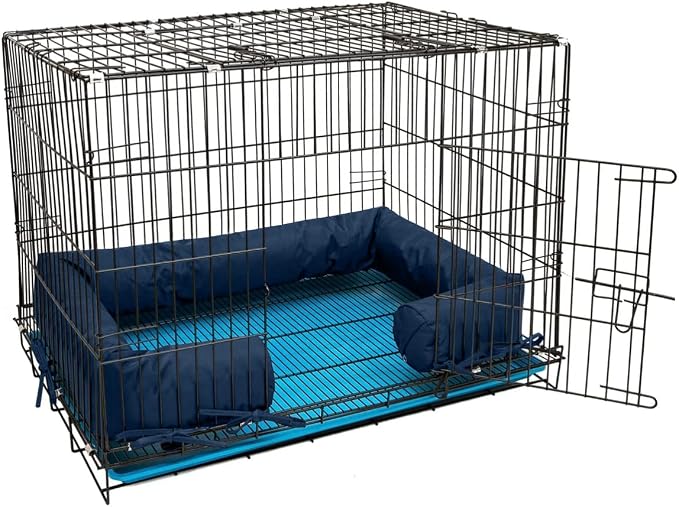 Happy Howls Dog Crate Bumper - Dog Cage- Waterproof 1100D Fabric - with Reinforced Ties & Durable Zippers - Fits Front or Side Door Puppy Kennels - Removable Cover (Blue, 42.0" L x 28.0" W) by Unknown