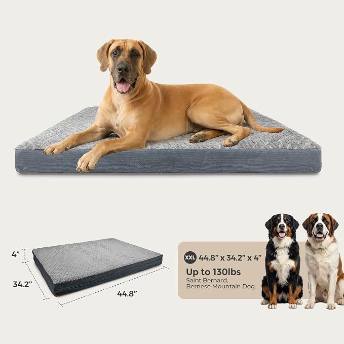 44" Indestructible Dog Bed for XXL Dogs – Chew-Proof Pet Mat with Double-Sided Plush & Waterproof Liner, Tough Crate Mat with Egg-Crate Foam Support, Indoor & Outdoor Use, Grey - Image 5