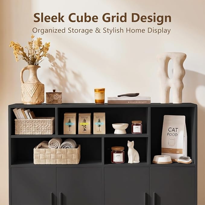 Amunrbrek Double Litter Box Enclosure, Hidden Cabinet with Storage, Black | Pass-Through Design Makes Cats Feel Safe - Image 4