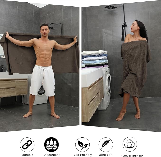 Smuge Extra Large Bath Towel Sheet Set 35x70 Inches - Oversized Bath Towels Set,Large Microfiber - Quick Dry,Lightweight,Super Soft,Highly Absorbent Towel Set for Bathroom,Pack of 4(Seal Brown) - Image 4