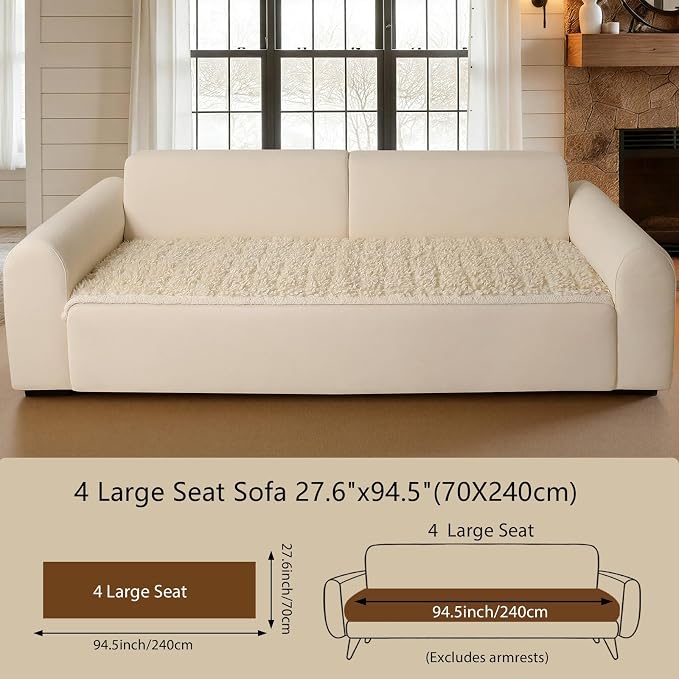 OHSIO Couch Cover for Pets, Washable Non-Slip Sofa Cover Pet Friendly, Soft Fuzzy Teddy Fleece Sofa Slipcover for 4 Cushion Sofa Furniture Protector (Ivory, 27.6" x 94.5") - Image 2