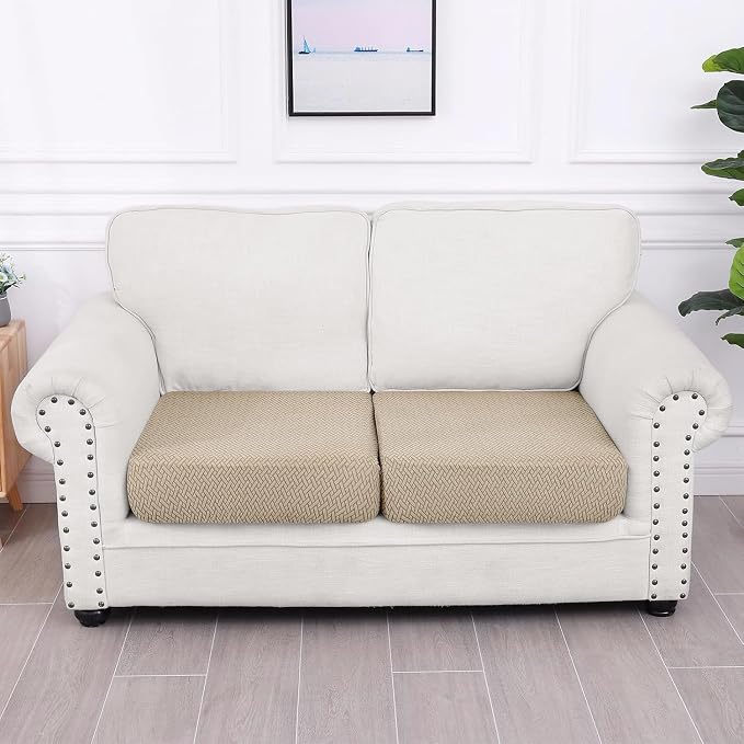Smiry Waterproof Couch Cushion Covers, Non Slip Seat Cushion Covers | Stretch Jacquard Sectional Sofa Slipcover, Washable Elastic Furniture Protector for Pets, Kid, 2 Pieces, Camel - Image 5