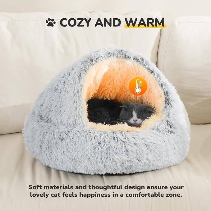 CATISM Cat Bed Hooded Cat Beds for Indoor Cats or Small Dogs | Warm Soft Plush Comfortable Removable Washable with Non-Slip Bottom - Image 4
