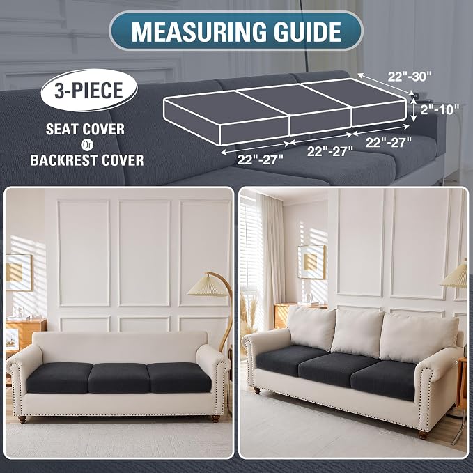 Couch Cushion Covers Sectional Couch Covers Stretch Washable Soft Seat Cushion Covers Furniture Protector Sofa Slipcovers for Pets(Dark Grey,3 Pieces Seat Covers or Back Covers) - Image 2