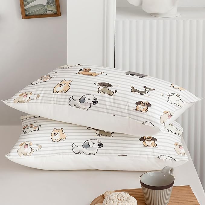 AILONEN Kawaii Puppy Duvet Cover Twin Size, Cute Dog Animal Bedding Set for Kids Girls Boys,Cartoon Puppy Pug Comforter Cover,1 Quilt Cover 2 Pillowcases,3 PCS - Image 3