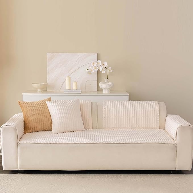 Velvet Washable Dog Couch Cover, Non-Slip Waterproof Pet Sofa Protector for Cushion Sectional, L-Shaped Sofa & Loveseat, Machine Washable(1PC/27.6"x90",White) - Image 6