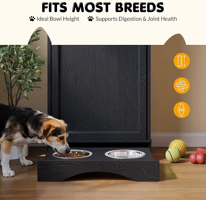 Tilt Out Trash Can Cabinet with Dog Bowl, 10 Gallons Dog Feeding Station with Storage, Dog Food Cabinet with Hideaway Drawer for Kitchen, Living Room,Laundry Room - Image 5