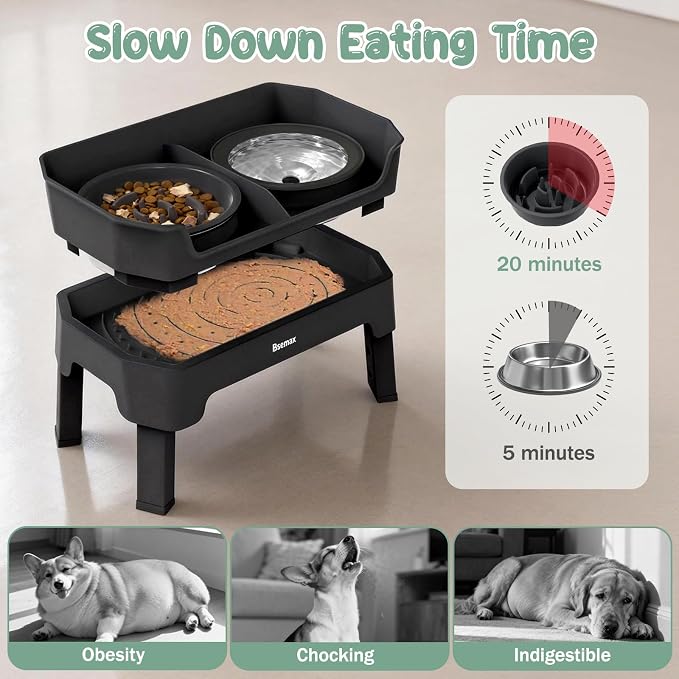 4 in 1 Adjustable Elevated Dog Bowls with 2*Stainless Steel Bowls, Anti-Spill Water Bowl, 4 Heights Raised Dog Bowl Stand for Small to Medium & Growing Large Puppies, Anti-Slip, Mess Proof Design - Image 6