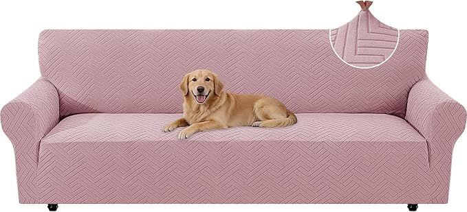 Stretch Sofa Cover Non-Slip Washable Furniture Protector | Stretch, 91"-110".Soft, Non Skid Foam, Elastic Bottom, Machine Washable, for Kids & Pets, Couch & Sofa, Pink by YSTELLAA