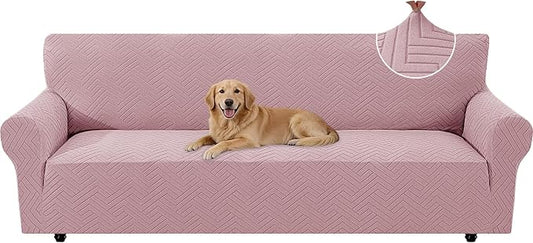 Stretch Sofa Cover Non-Slip Washable Furniture Protector | Stretch, 91"-110".Soft, Non Skid Foam, Elastic Bottom, Machine Washable, for Kids & Pets, Couch & Sofa, Pink by YSTELLAA