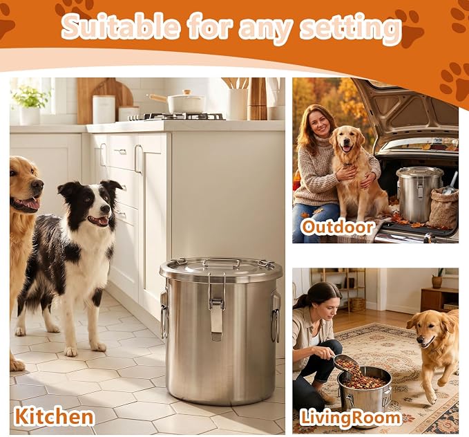 20LB Stainless Steel Dog Food Storage Container with Lid & Scoop, Large Dog Food Storage Container for Dry Pet Food, Metal Dog Food Container, Pet Food Storage Container for Kibble - Image 7