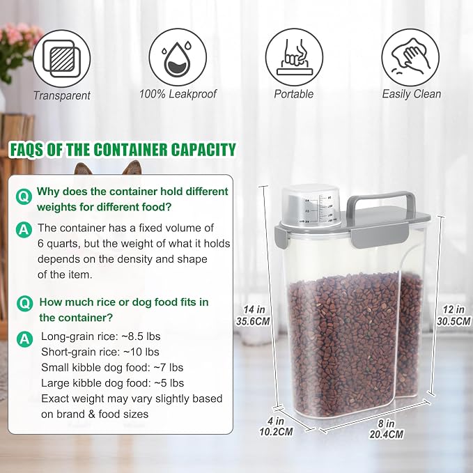 TBMax Dog Cat Food Storage Containers 2 Pack 10 Lbs to 14 Lbs Airtight Pet Food Container Dispenser Bird Seed Container with Large Spout & Portable Handle, Travel Dog Treat Cat Food Storage Bin - Image 2
