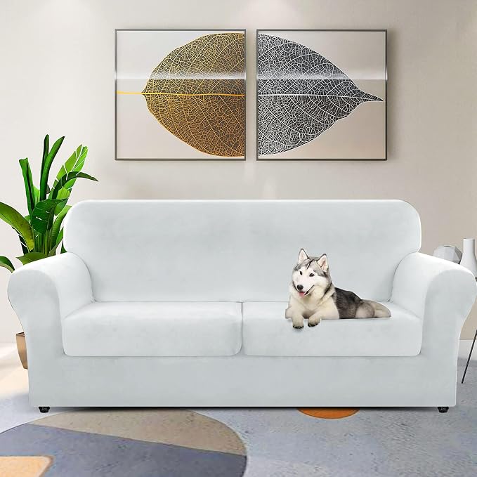 ZNSAYOTX Oversized Velvet 3 Piece Couch Cover with 2 Extra Large Seat Cushion Covers Stretch Sofa Cover for 2 Cushion Couch Thick Soft Loveseat Sofa Slipcover (Silver Grey),72"-92"(2 Cushions) - Image 2