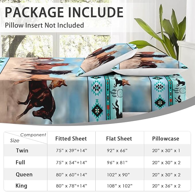 WeCozy King Size Bed Sheet Sets with Pillowcases, Horses Desert Animal 4 Pcs Soft Microfiber Bedding for Kids and Adults, Tribal Farm Sunset Run Flat, Fitted Sheet for Bedroom Bed Decor - Image 6