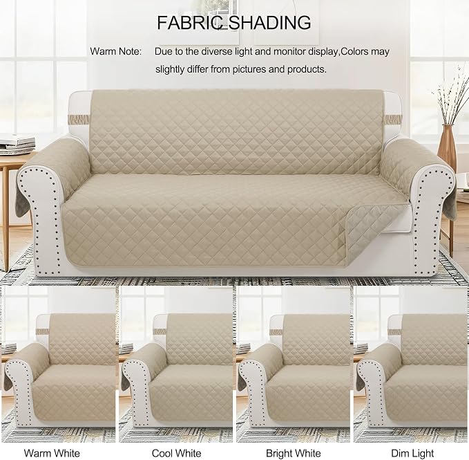 Reversible Loveseat Couch Sofa Covers, 2-Seater, Sand/Beige | Loveseat Covers for Dogs Water Repellent, Friendly Furniture Protector with Elastic Straps for Living Room - Image 8