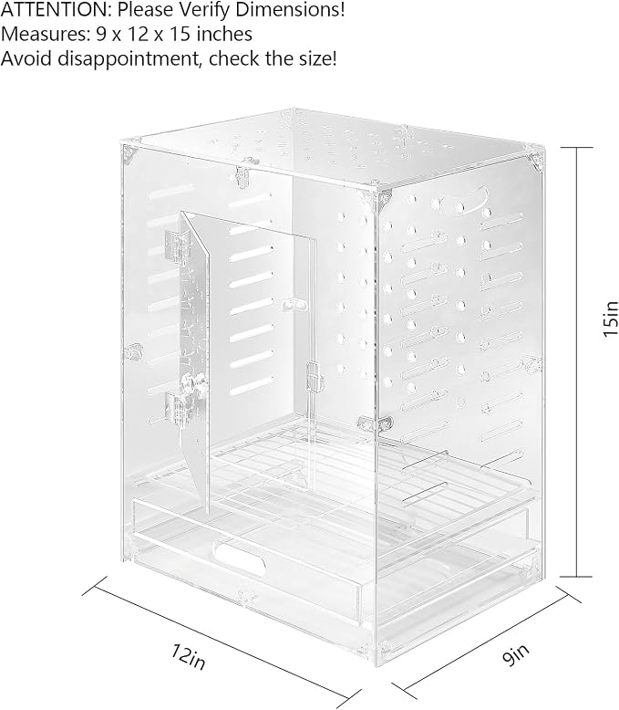 Clear Acrylic Bird Cage for Small Birds, Transparent Display Habitat for Canary, Parakeet - Easy to Clean & Assemble (9x12x15in) - Image 2