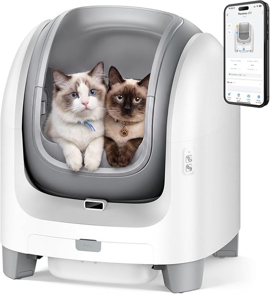 Self Cleaning Litter Box for Large Cats, 18L Extra Large Automatic Cat Litter Box with Pull-Out Waste Drawer, Smart APP Health Tracking, Odor-Seal Deodorizing Multi-Cat Safe Toilet, White by Beokeo