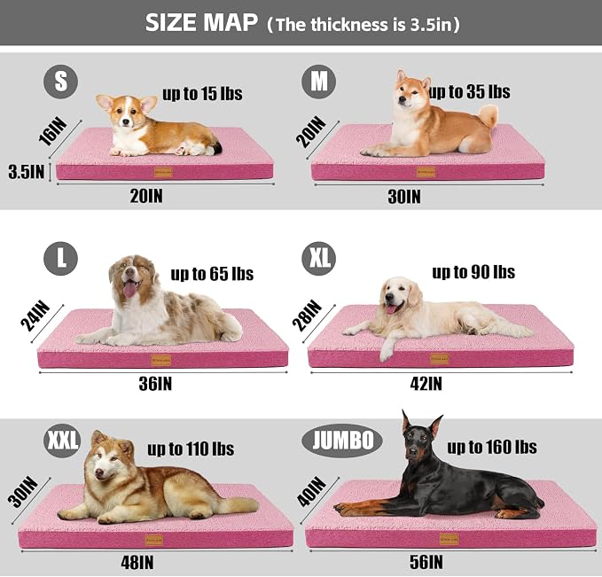 Patas Lague Orthopedic Large Dog Bed Washable Pet Sofa Mat 48''X30'' Pink | Egg-Crate Foam Dog Couch For Large Sized Dogs, Waterproof Removable Cover, Soft Pet Crate Bed With Nonskid Bottom - Image 5