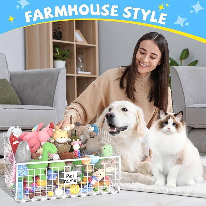 Indestructible Dog Toy basket, Large Toy Box for Dogs,Pet Toy Bin Dog Metal Basket for Toys, Toy Storage Organizer, Toy Box for Living Room Area (White) - Image 6