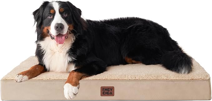 EHEYCIGA Orthopedic Dog Bed Large with Removable Washable Cover, 50IN Khaki | Egg Crate Foam Support, Durable Oxford fabric, Non-Slip Bottom, Machine Washable, Soft Waterproof Plush Pet Bed Mat For Crate by EHEYCIGA