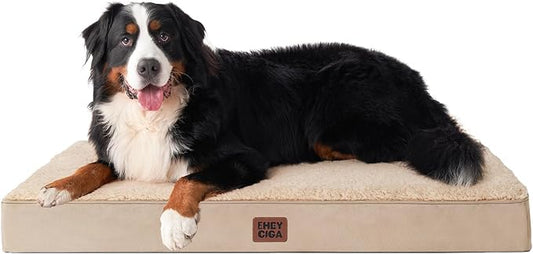 EHEYCIGA Orthopedic Dog Bed Large with Removable Washable Cover, 50IN Khaki | Egg Crate Foam Support, Durable Oxford fabric, Non-Slip Bottom, Machine Washable, Soft Waterproof Plush Pet Bed Mat For Crate by EHEYCIGA