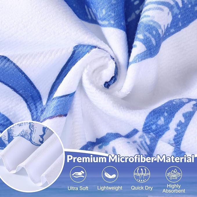 Frienda 12 Pack Coastal Ocean Seashell Beach Towels 71''x 32'' Large Microfiber Quick Dry Absorbent Bath Towels for Swimming Pool Beach Cruise Travel Gym Supplies - Image 3
