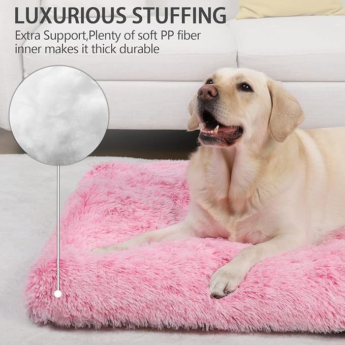 XL Dog Bed Large Crate Pad 42", Washable Pink Plush Soft Pet Bed Mat | Machine Washable, Anti-Slip Bottom, Dog Mats for Sleeping, Kennel Pad 41*27", Ultra Soft Cozy, Easy to Care, 85 lbs - Image 3