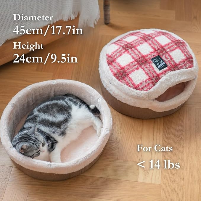 Cat Bed Cave - Enclosed Hideaway with Detachable Lid for Kitten (Snow) | Covered round house, Removable top, Separate liner, Cozy privacy nook, Apartment-friendly shelter, Easy cleaning setup - Image 7