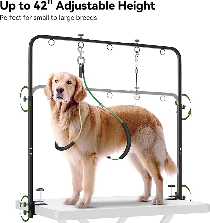Dog Grooming Arm for Table, 42" H, 27-39" W with Hammock & 2 No-Sit Loops | Adujustable, Heavy Duty, Portable Pet Grooming Station with clamp for Nail Trimming, Cats & Dogs at Home - Image 4
