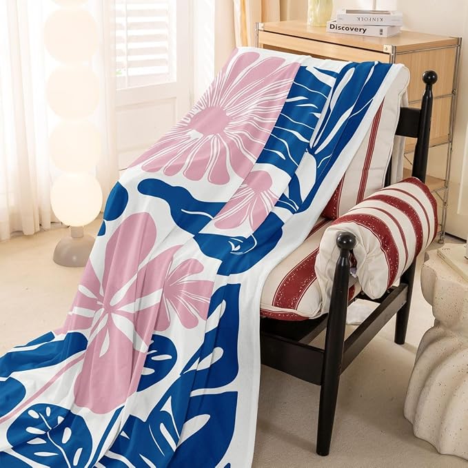 Erosebridal Pink Blue Flower Sofa Cover Boho Floral Couch Cover Abstract Retro Minimalist Sofa Slipcover for Couches and Sofas Vintage 70S Modern Washable Non Slip Sofa Protector, 71" X 91" - Image 3
