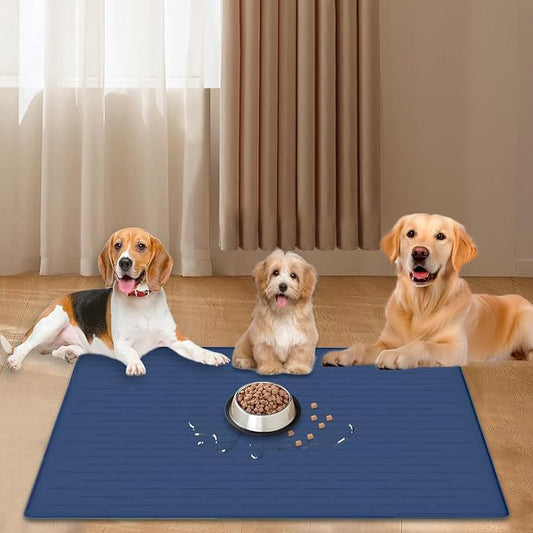 40"x30" Extra Large Silicone Pet Food Mat, XXL Pet Feeding Mat with Raised Edges, Waterproof Dog Bowl Mat for Food and Water, Cat and Dog Placemat for Floors, Dark Blue by WelcometoLOGIFTVE