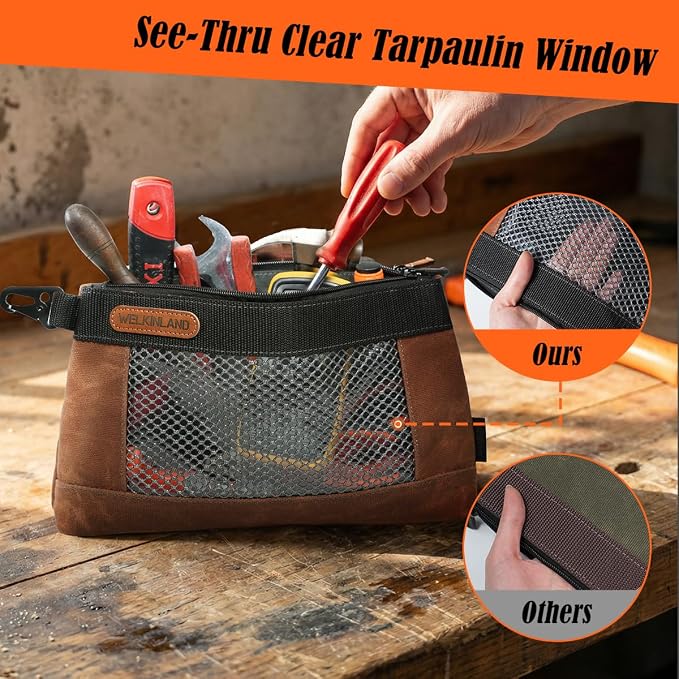 WELKINLAND 4 Piece-Pack Clear Tool Pouch, 12-Inch Tool Pouches, Heavy-Duty Waxed Canvas Zippered Tool Pouch, See-Thru Tool Pouches With Zipper, 4-Color Small Tool Bag - Image 5