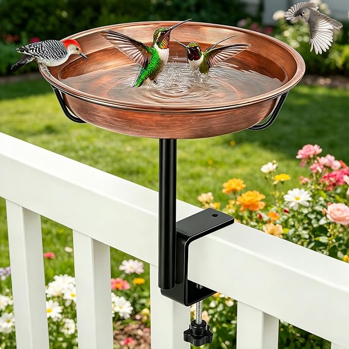 Gtongoko Deck Mounted Metal Bird Bath for Outside, 12 Inch Dia Weather-Resistant Birdbath Bowl for Balcony Fence Railing with Adjustable Clamp Outdoors by Gtongoko