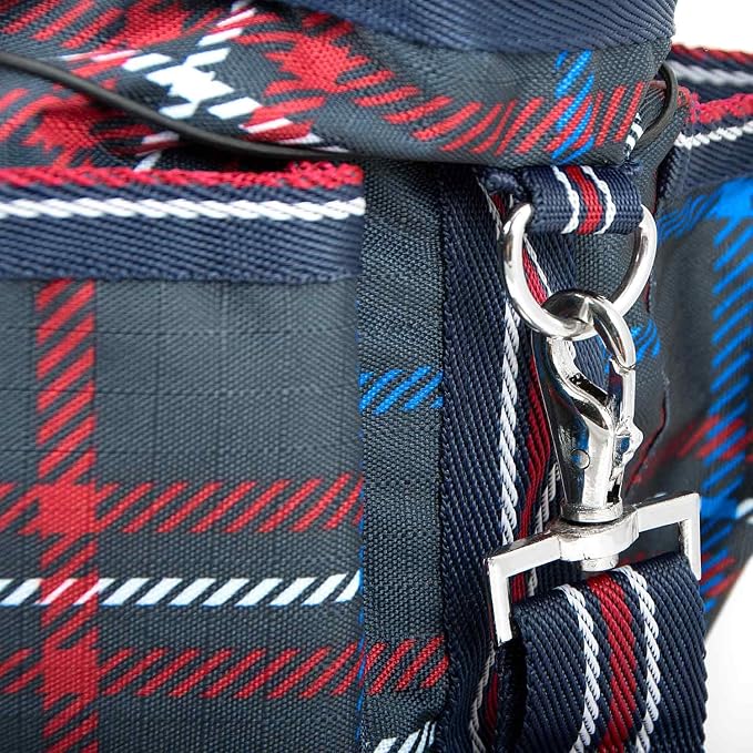 Jeffers Poplar Head Grooming Bag – Horse Grooming Organizer Tote with Pockets for Brushes, Tools, Clippers, Shampoo, Detangler – Stable Barn Kit Carrier for Horses, Pets, Navy & Merlot Plaid - Image 3