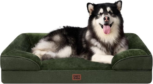 EHEYCIGA Orthopedic XXL Dog Bed, Waterproof Washable XL Big Pet Bed 48" | Non-Slip Bottom and Egg-Crate Memory Foam Extra Large Pet Couch Bed with Washable Removable Cover, Dark Green by EHEYCIGA