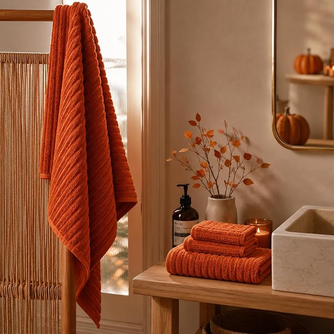 6 Piece Bath Towel Set, 30"x60" Towels, Burnt Orange | Microfiber,Quick dry, Highly Absorbent,shower towels for bathroom gym,2 large Bath towels,2 hand towels,2 washcloths - Image 4
