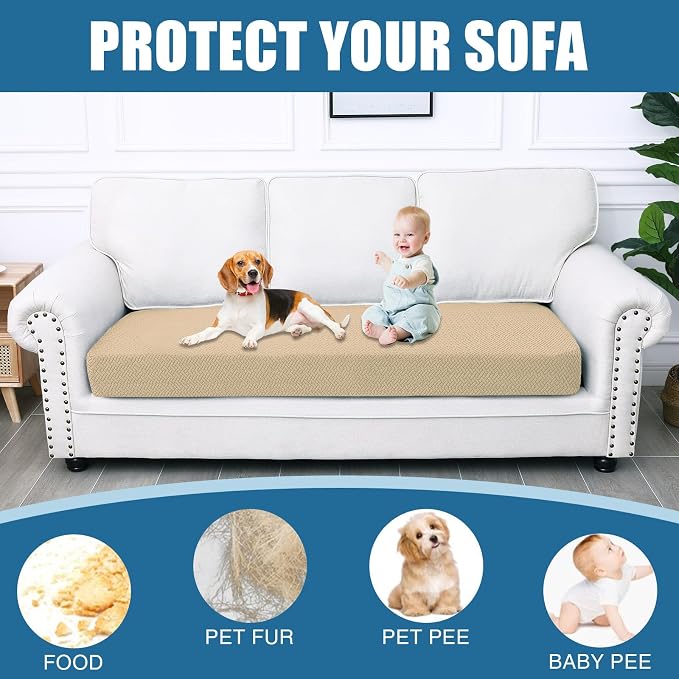 Smiry Waterproof Couch Cushion Covers, Non Slip Seat Cushion Covers | Stretch Jacquard Sectional Sofa Slipcover, Washable Elastic Furniture Protector for Pets, Kid, Large, Light Brown - Image 5