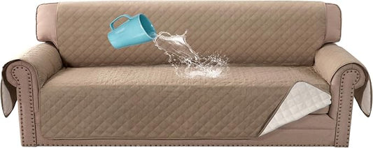 H.VERSAILTEX Sofa Cover, 100% Waterproof Slipcover Furniture Protector, Washable Couch Cover with Non-Skid Backing and Elastic Straps for Kids, Dogs, Pets(Oversized Sofa, French Oak) by HVERSAILTEX