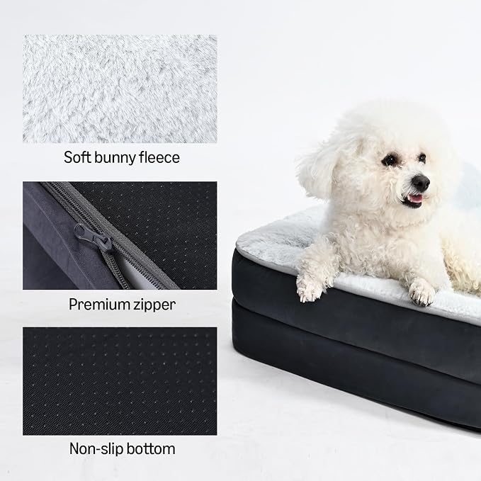 Amazon Basics Washable L-Shaped Dog Bed for Large Dogs, Anti-Slip Pet Sofa Bed for Indoor Dogs, Crate Bed, 42x30x8 Inches, Gray, Large - Image 3