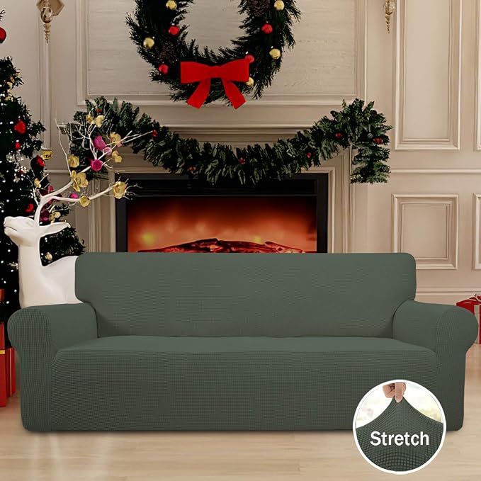 Easy-Going Stretch Oversized Sofa Couch Slipcover Washable Olive Green | 1-Piece Extra large Sofa Cover Furniture Protector Couch Soft with Bottom for Kids, Polyester Spandex Jacquard - Image 2