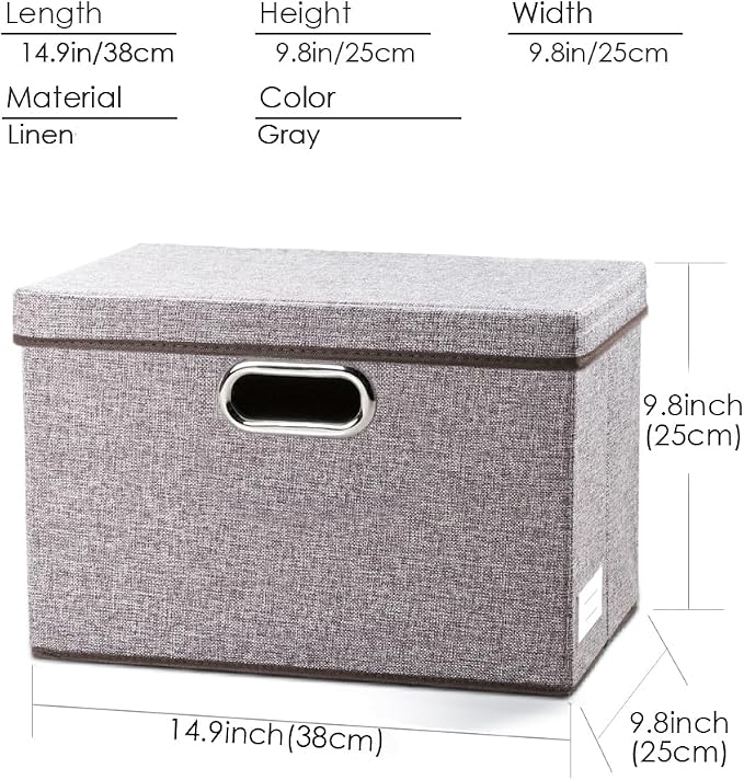 PRANDOM Foldable Storage Boxes with Lids [3-Pack] Linen Fabric Collapsible Storage Bins Organizer Containers Baskets Cube with Cover for Home Bedroom Closet Office Nursery (14.9x9.8x9.8) - Image 5