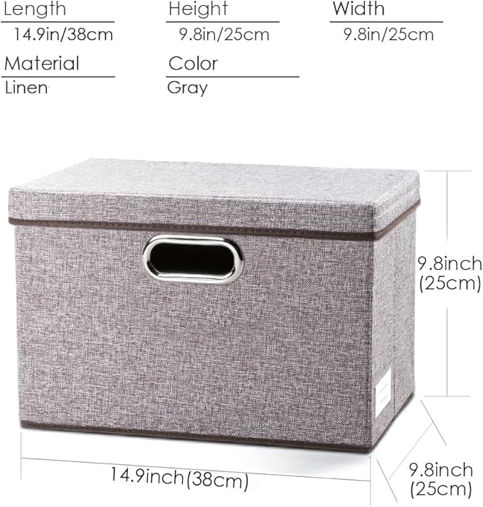 PRANDOM Collapsible Storage Containers with Lids [5-Pack] Linen Fabric Foldable Storage Bins Boxes Organizer Baskets Cube with Cover for Home Bedroom Closet Office Nursery (14.9x9.8x9.8) - Image 5